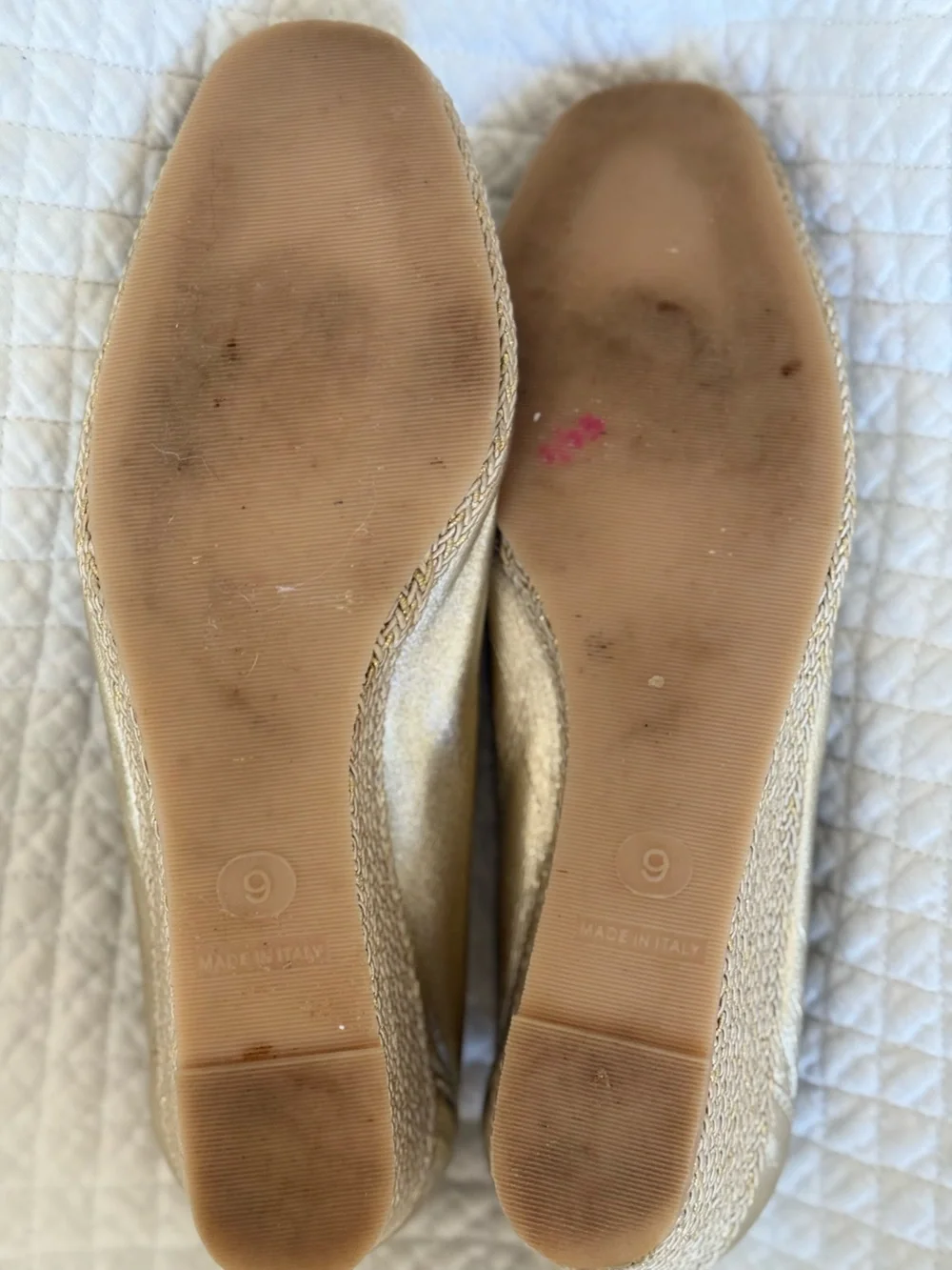 Merucci Gold Metallic Woven Wedge Flats Made in Italy SZ 9